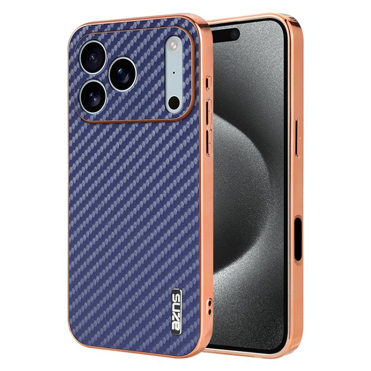 AZNS Electroplated Edge Carbon Fiber Texture Phone Case, For iPhone 18 Pro, For iPhone 18 Pro Max, For iPhone 17e / 16e, For iPhone 17 Pro Max, For iPhone 17 Pro, For iPhone 17