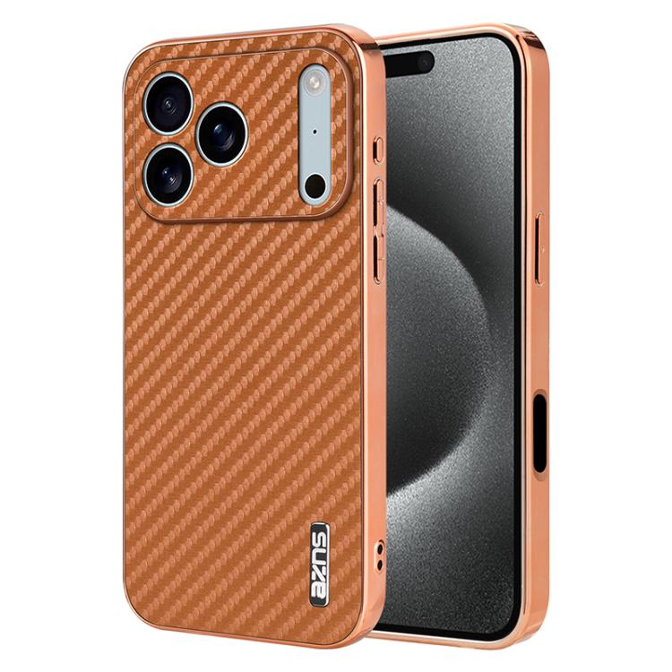 AZNS Electroplated Edge Carbon Fiber Texture Phone Case, For iPhone 18 Pro, For iPhone 18 Pro Max, For iPhone 17e / 16e, For iPhone 17 Pro Max, For iPhone 17 Pro, For iPhone 17
