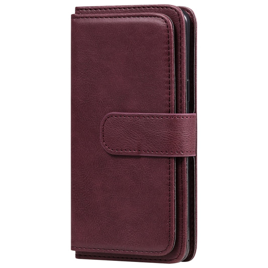 Solid color leather phone case featuring 10 card storage slots and built-in photo frame