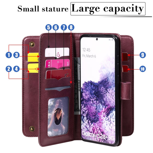Magnetic buckle clasp on Galaxy S20+ 5G flip case in copper-tone finish