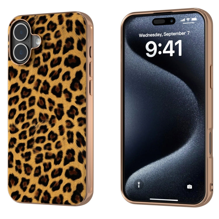 Nano Plating Leopard Print Phone Case, For iPhone 16 Pro Max, For iPhone 16 Pro, For iPhone 16 Plus, For iPhone 16