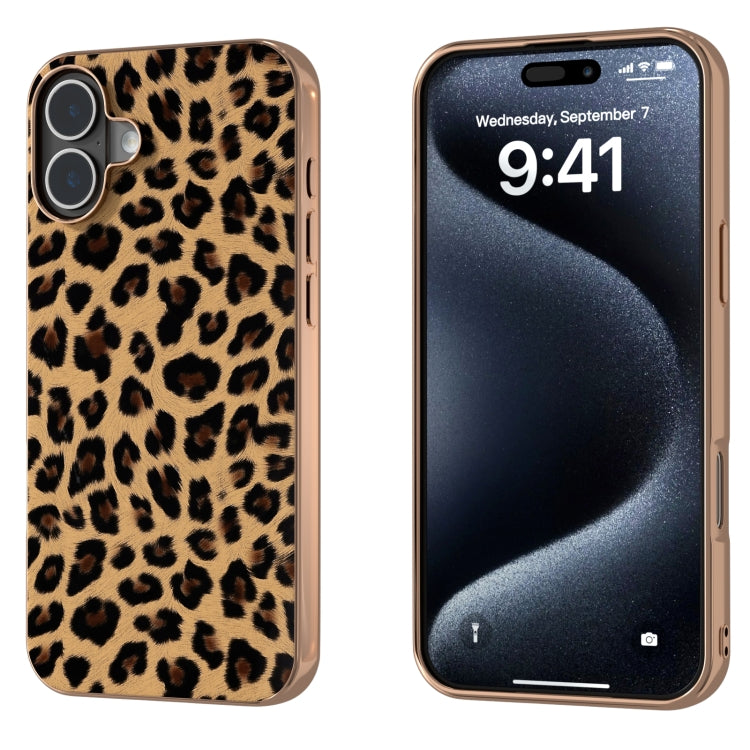 Nano Plating Leopard Print Phone Case, For iPhone 16 Pro Max, For iPhone 16 Pro, For iPhone 16 Plus, For iPhone 16