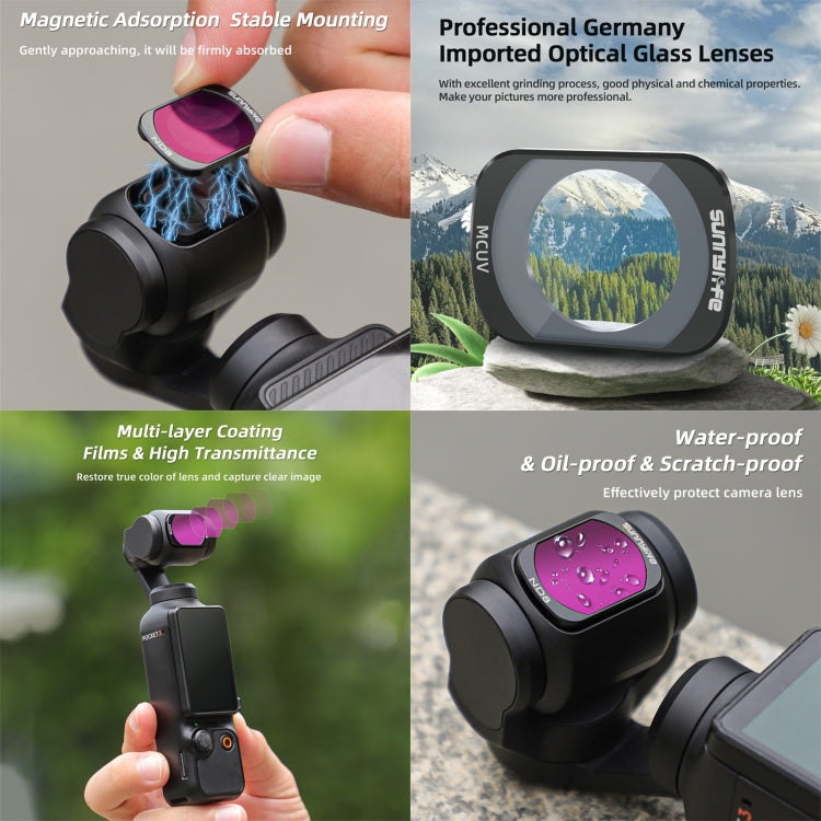 For DJI Osmo Pocket 3 Sunnylife Camera Lens Magnetic Metal Filter, No Impact On Gimbal Reset, MCUV, ND8, ND16, ND32, ND64, CPL, ND8PL, ND16PL, ND32PL, ND64PL, 3 in 1 CPL ND8 ND16, 4 in 1 ND8-64, 4 in 1 ND8-64PL, 4 in 1 UV CPL ND32 ND64                 ...
