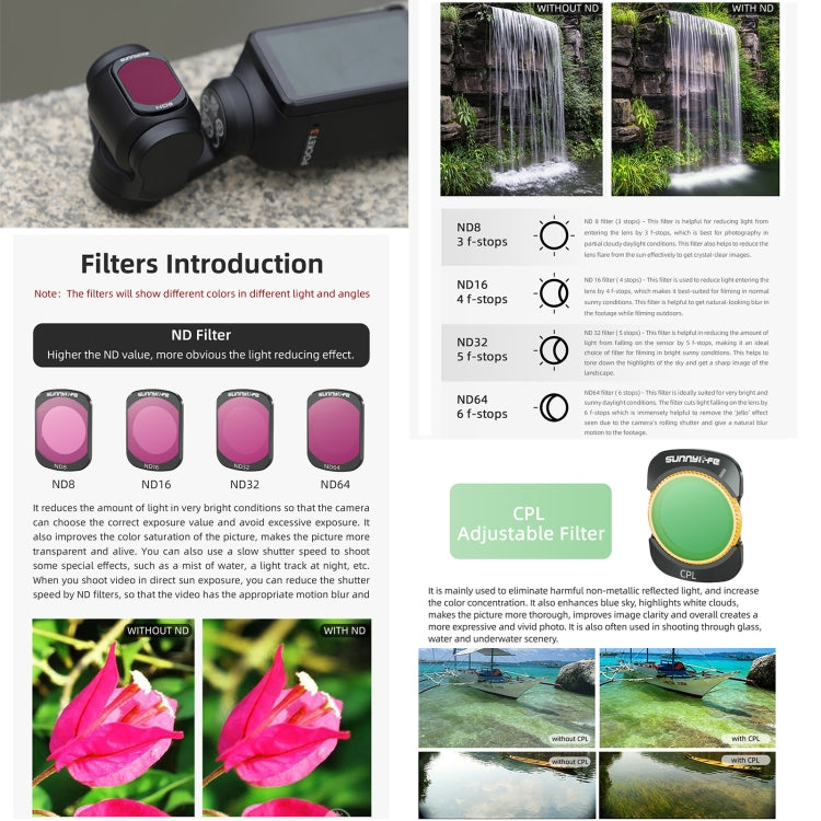 For DJI Osmo Pocket 3 Sunnylife Camera Lens Magnetic Metal Filter, No Impact On Gimbal Reset, MCUV, ND8, ND16, ND32, ND64, CPL, ND8PL, ND16PL, ND32PL, ND64PL, 3 in 1 CPL ND8 ND16, 4 in 1 ND8-64, 4 in 1 ND8-64PL, 4 in 1 UV CPL ND32 ND64�����������������...