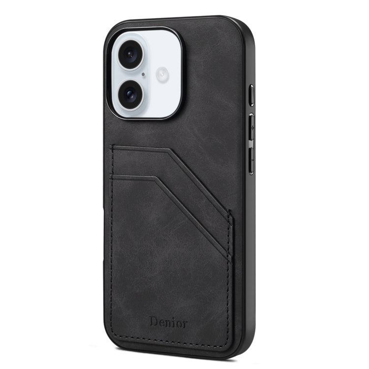 Coque arrière Denior D09 en PU avec double emplacement pour carte, pour iPhone 16 Pro Max, iPhone 16 Pro, iPhone 16 Plus, iPhone 16