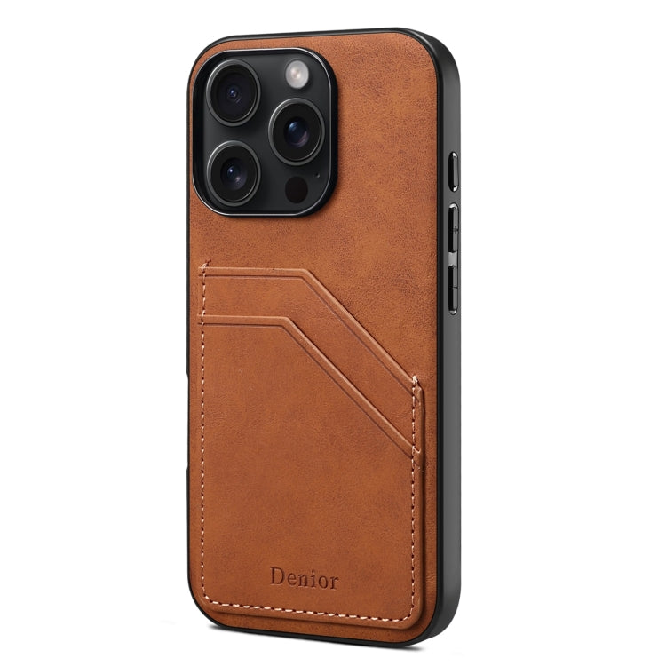 Coque arrière Denior D09 en PU avec double emplacement pour carte, pour iPhone 16 Pro Max, iPhone 16 Pro, iPhone 16 Plus, iPhone 16