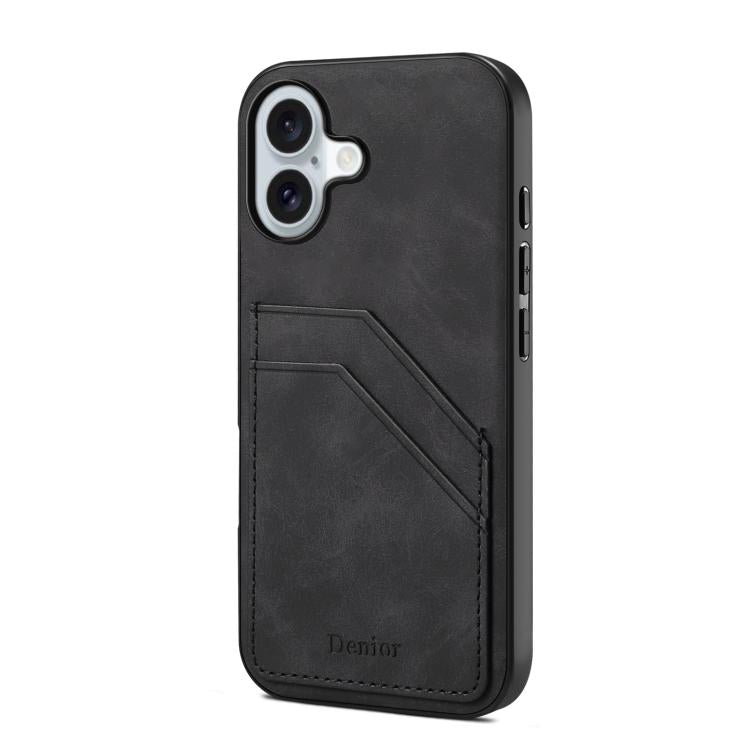 Denior D09 PU Dual Card Slot Back Cover Phone Case, For iPhone 17e / 16e, For iPhone 17 Pro Max, For iPhone 17 Pro, For iPhone 17, For iPhone Air, For iPhone 16 Pro Max, For iPhone 16 Pro, For iPhone 16 Plus