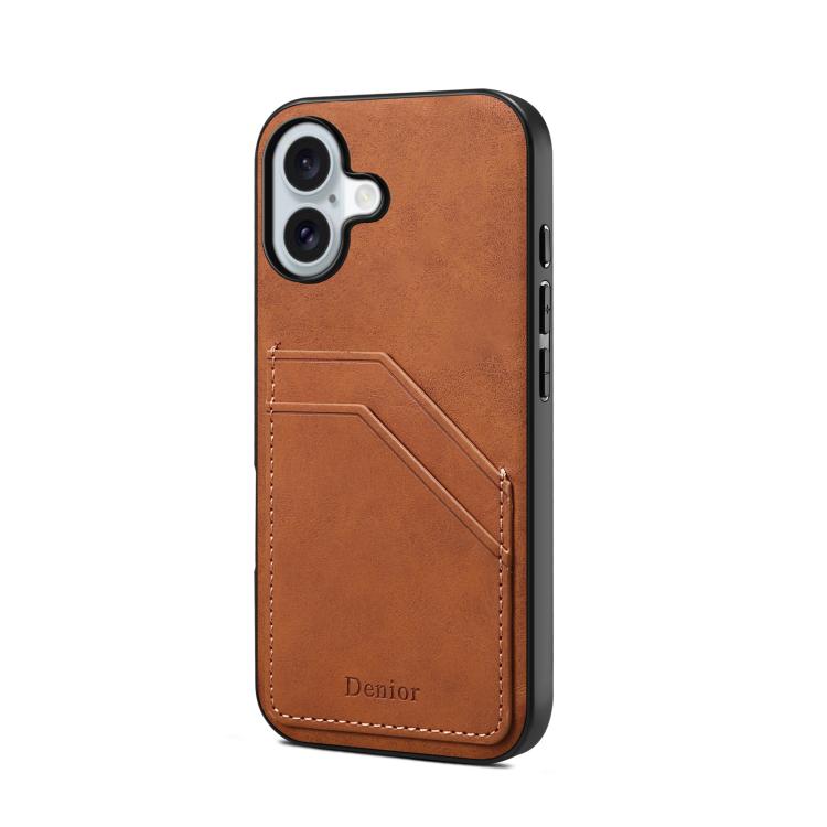 Coque arrière Denior D09 en PU avec double emplacement pour carte, pour iPhone 16 Pro Max, iPhone 16 Pro, iPhone 16 Plus, iPhone 16