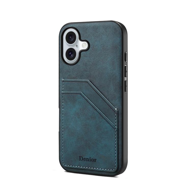 Coque arrière Denior D09 en PU avec double emplacement pour carte, pour iPhone 16 Pro Max, iPhone 16 Pro, iPhone 16 Plus, iPhone 16
