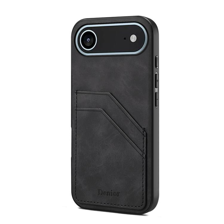 Coque arrière Denior D09 en PU avec double emplacement pour carte, pour iPhone 16 Pro Max, iPhone 16 Pro, iPhone 16 Plus, iPhone 16