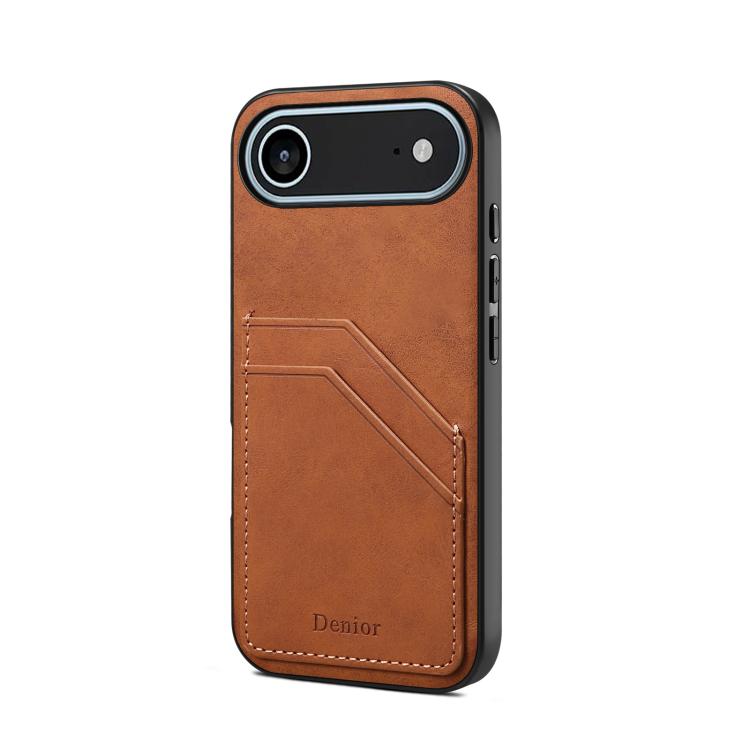 Coque arrière Denior D09 en PU avec double emplacement pour carte, pour iPhone 16 Pro Max, iPhone 16 Pro, iPhone 16 Plus, iPhone 16