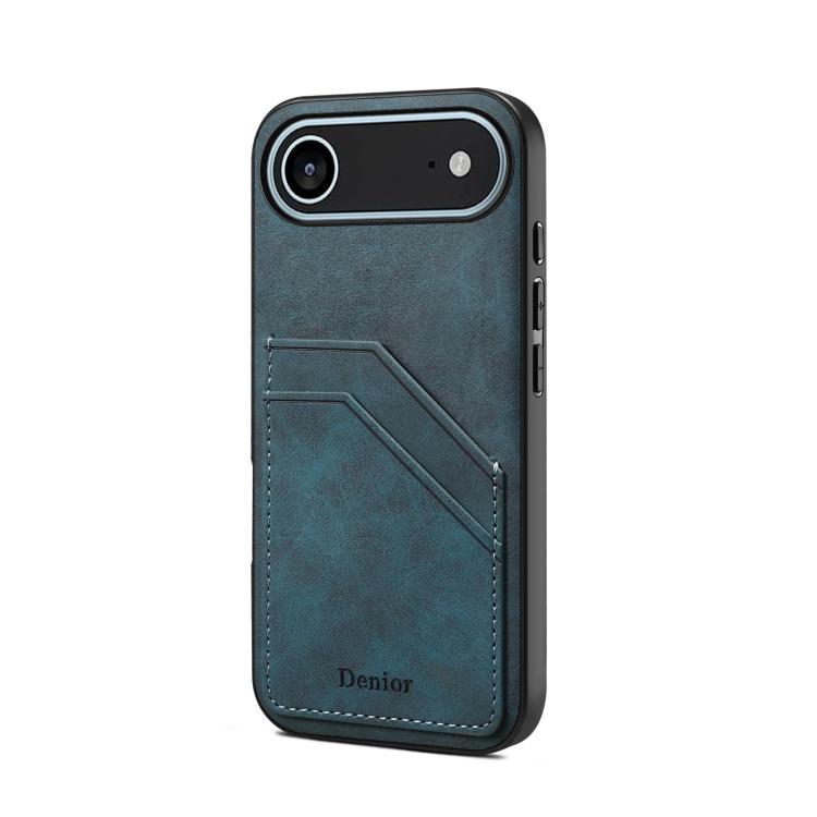 Coque arrière Denior D09 en PU avec double emplacement pour carte, pour iPhone 16 Pro Max, iPhone 16 Pro, iPhone 16 Plus, iPhone 16