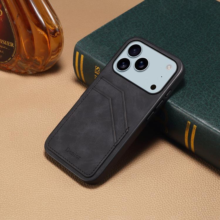 Coque arrière Denior D09 en PU avec double emplacement pour carte, pour iPhone 16 Pro Max, iPhone 16 Pro, iPhone 16 Plus, iPhone 16