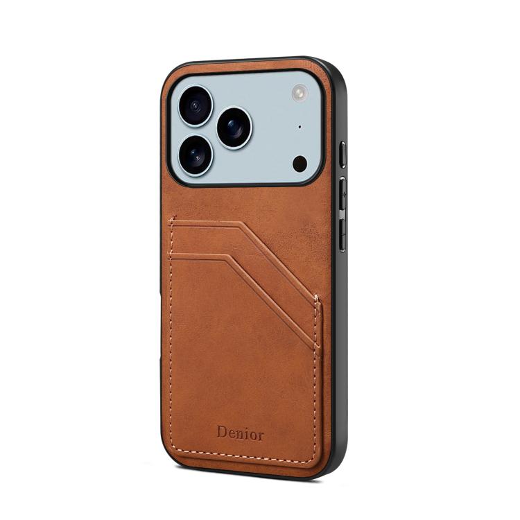 Coque arrière Denior D09 en PU avec double emplacement pour carte, pour iPhone 16 Pro Max, iPhone 16 Pro, iPhone 16 Plus, iPhone 16