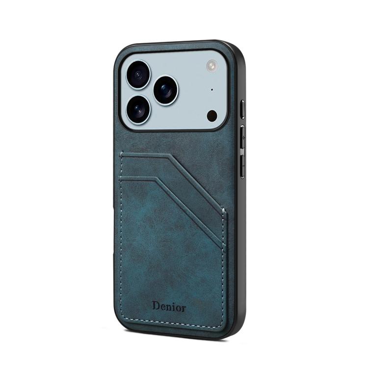 Coque arrière Denior D09 en PU avec double emplacement pour carte, pour iPhone 16 Pro Max, iPhone 16 Pro, iPhone 16 Plus, iPhone 16