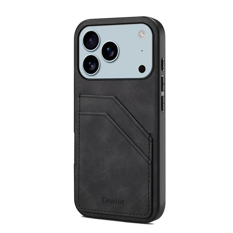 Coque arrière Denior D09 en PU avec double emplacement pour carte, pour iPhone 16 Pro Max, iPhone 16 Pro, iPhone 16 Plus, iPhone 16