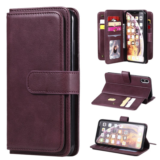 Multifunctional leather iPhone case with magnetic copper buckle and 10 card slots for XS Max, 11 Pro, 11