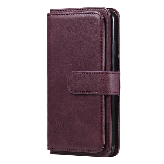 Horizontal flip design showcasing premium solid color leather construction with card storage compartments