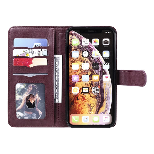 Interior view displaying 10 card slot organization and cash pocket in flip leather case