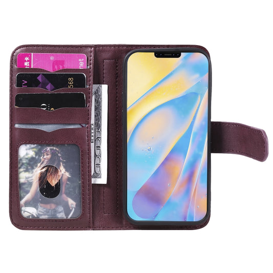 iPhone 12 mini leather case open displaying 10 card slots and interior wallet compartments