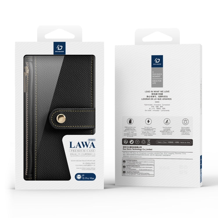 DUX DUCIS Lawa Series 2 in 1 Wallet Zipper Detachable MagSafe Phone Case with Lanyard, For iPhone 15 Pro Max