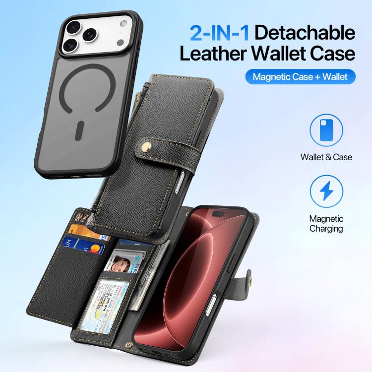 DUX DUCIS Lawa Series 2 in 1 Wallet Zipper Detachable MagSafe Phone Case with Lanyard, For iPhone 18 Pro, For iPhone 18 Pro Max, For iPhone 17e / 16e, For iPhone 17 Pro Max, For iPhone 17 Pro, For iPhone 17