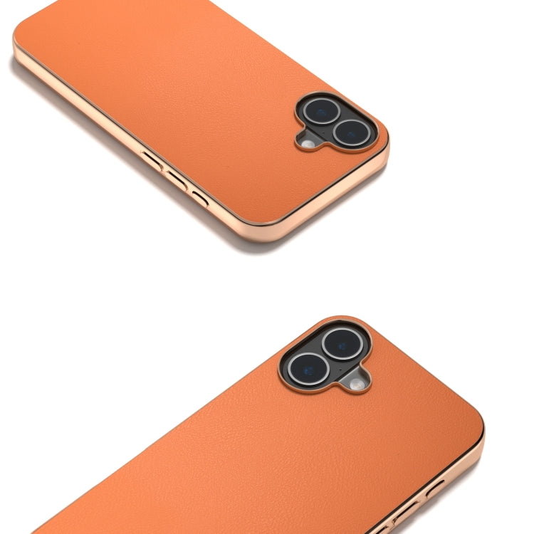 PU Leather Electroplating Frame Full Coverage Phone Case, For iPhone 16 Plus, For iPhone 16