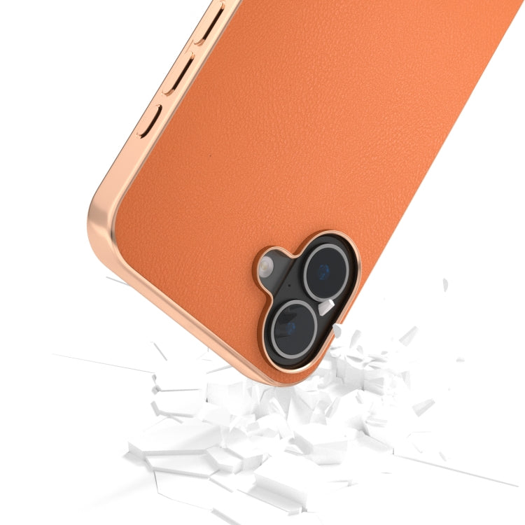 PU Leather Electroplating Frame Full Coverage Phone Case, For iPhone 16 Plus, For iPhone 16