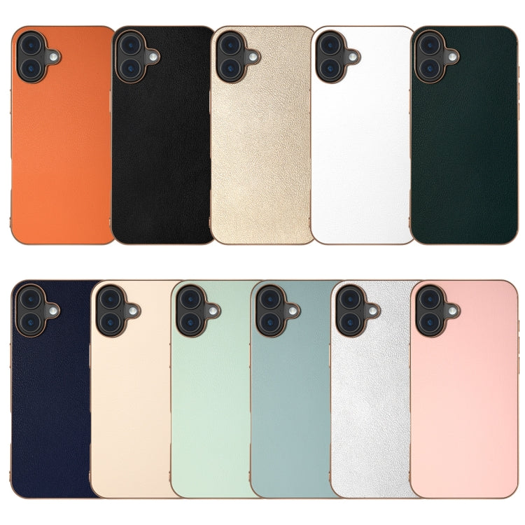 PU Leather Electroplating Frame Full Coverage Phone Case, For iPhone 16 Plus, For iPhone 16
