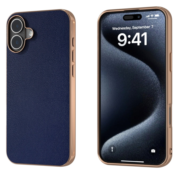 PU Leather Electroplating Frame Full Coverage Phone Case, For iPhone 16 Plus, For iPhone 16