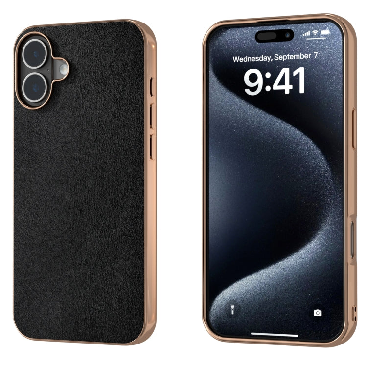 PU Leather Electroplating Frame Full Coverage Phone Case, For iPhone 16 Plus, For iPhone 16
