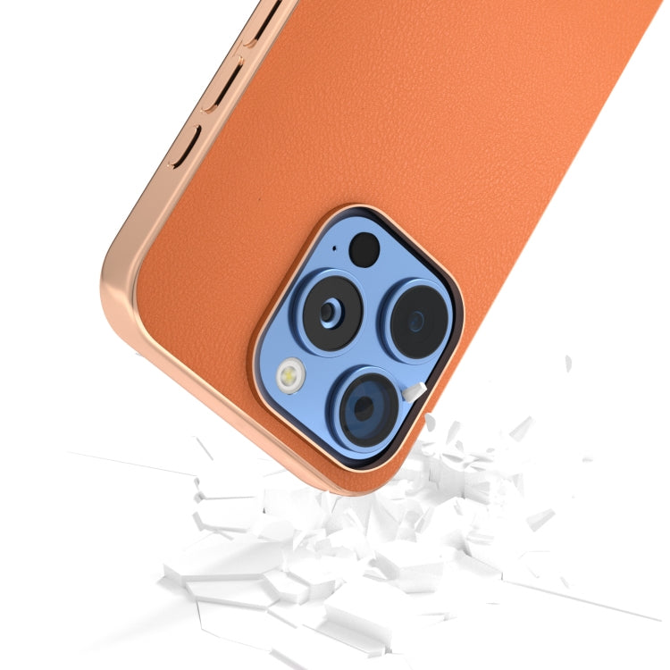 PU Leather Electroplating Frame Full Coverage Phone Case, For iPhone 16 Pro Max, For iPhone 16 Pro