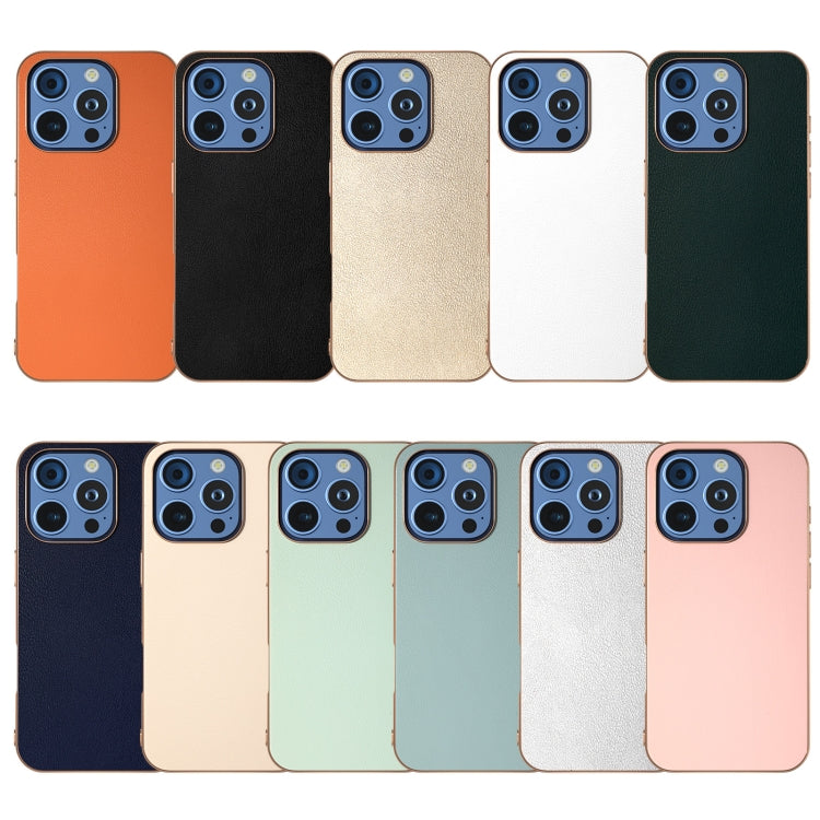 PU Leather Electroplating Frame Full Coverage Phone Case, For iPhone 16 Pro Max, For iPhone 16 Pro