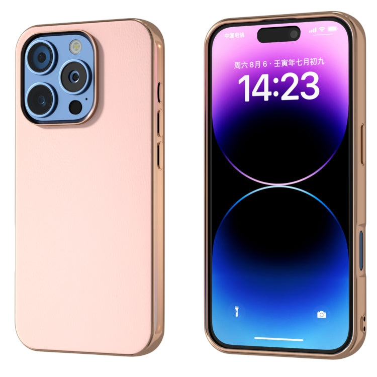 PU Leather Electroplating Frame Full Coverage Phone Case, For iPhone 16 Pro Max, For iPhone 16 Pro