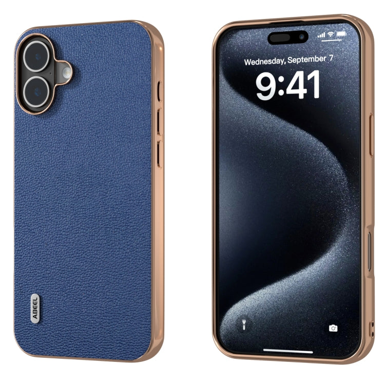 ABEEL Electroplating Frame Genuine Leather Luolai Series Phone Case, For iPhone 16 Pro Max, For iPhone 16 Pro, For iPhone 16 Plus, For iPhone 16