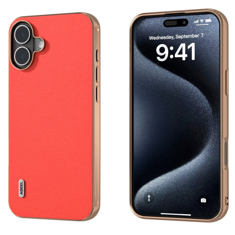 ABEEL Electroplating Frame Genuine Leather Luolai Series Phone Case, For iPhone 16 Pro Max, For iPhone 16 Pro, For iPhone 16 Plus, For iPhone 16