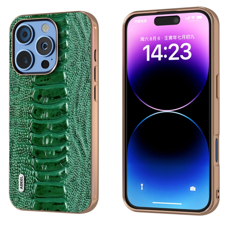 ABEEL Electroplating Frame Genuine Leather Weilai Series Phone Case, For iPhone 16 Pro Max, For iPhone 16 Pro, For iPhone 16 Plus, For iPhone 16