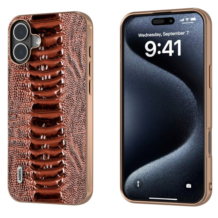 ABEEL Electroplating Frame Genuine Leather Weilai Series Phone Case, For iPhone 16 Pro Max, For iPhone 16 Pro, For iPhone 16 Plus, For iPhone 16