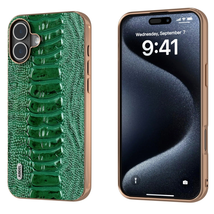 ABEEL Electroplating Frame Genuine Leather Weilai Series Phone Case, For iPhone 16 Pro Max, For iPhone 16 Pro, For iPhone 16 Plus, For iPhone 16