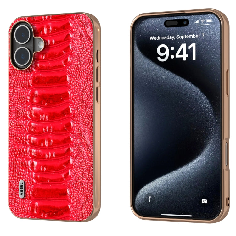ABEEL Electroplating Frame Genuine Leather Weilai Series Phone Case, For iPhone 16 Pro Max, For iPhone 16 Pro, For iPhone 16 Plus, For iPhone 16