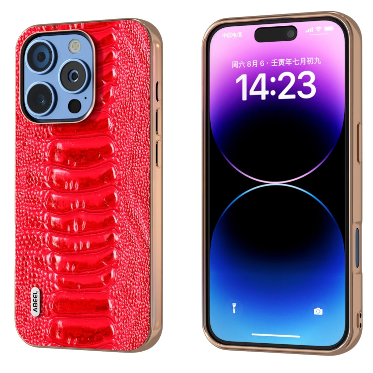 ABEEL Electroplating Frame Genuine Leather Weilai Series Phone Case, For iPhone 16 Pro Max, For iPhone 16 Pro, For iPhone 16 Plus, For iPhone 16