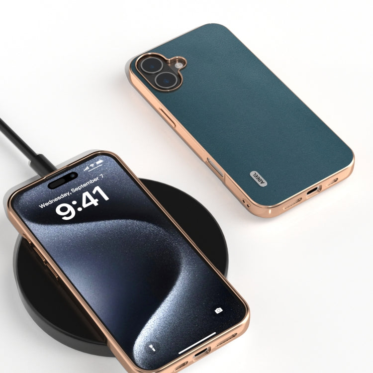 ABEEL Electroplating Frame Genuine Leather Xiaoya Series Phone Case, For iPhone 16 Plus, For iPhone 16, For iPhone 16 Pro Max, For iPhone 16 Pro