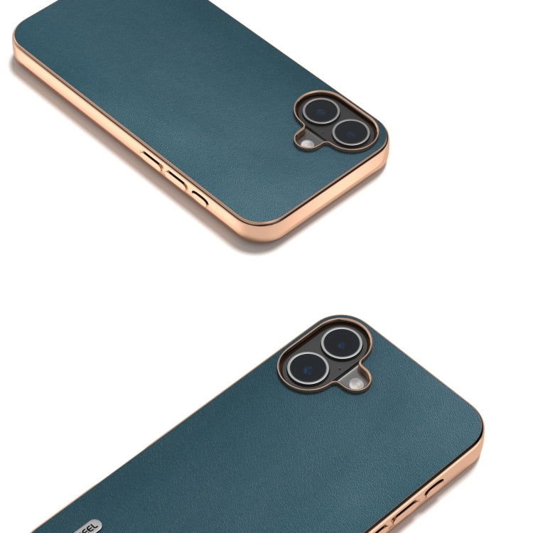 ABEEL Electroplating Frame Genuine Leather Xiaoya Series Phone Case, For iPhone 16 Plus, For iPhone 16, For iPhone 16 Pro Max, For iPhone 16 Pro