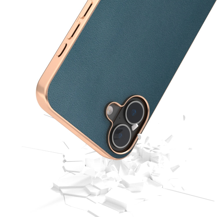 ABEEL Electroplating Frame Genuine Leather Xiaoya Series Phone Case, For iPhone 16 Plus, For iPhone 16, For iPhone 16 Pro Max, For iPhone 16 Pro
