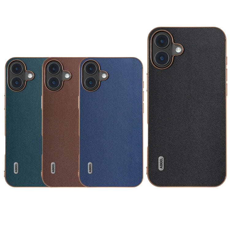 ABEEL Electroplating Frame Genuine Leather Xiaoya Series Phone Case, For iPhone 16 Plus, For iPhone 16, For iPhone 16 Pro Max, For iPhone 16 Pro