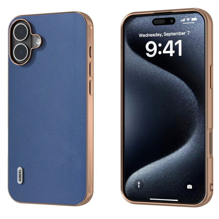 ABEEL Electroplating Frame Genuine Leather Xiaoya Series Phone Case, For iPhone 16 Plus, For iPhone 16, For iPhone 16 Pro Max, For iPhone 16 Pro
