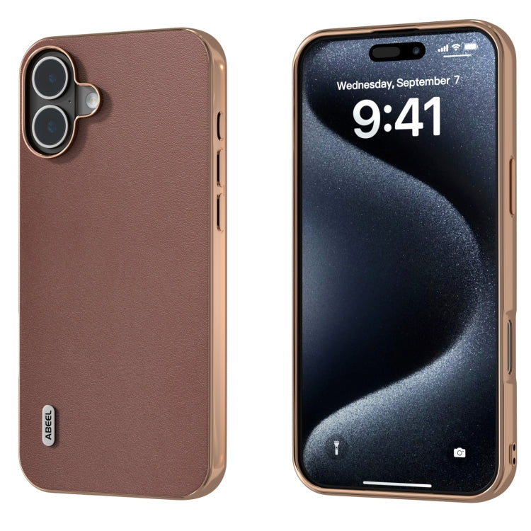 ABEEL Electroplating Frame Genuine Leather Xiaoya Series Phone Case, For iPhone 16 Plus, For iPhone 16, For iPhone 16 Pro Max, For iPhone 16 Pro