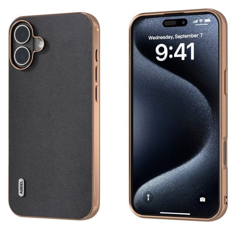 ABEEL Electroplating Frame Genuine Leather Xiaoya Series Phone Case, For iPhone 16 Plus, For iPhone 16, For iPhone 16 Pro Max, For iPhone 16 Pro