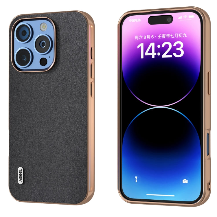 ABEEL Electroplating Frame Genuine Leather Xiaoya Series Phone Case, For iPhone 16 Plus, For iPhone 16, For iPhone 16 Pro Max, For iPhone 16 Pro