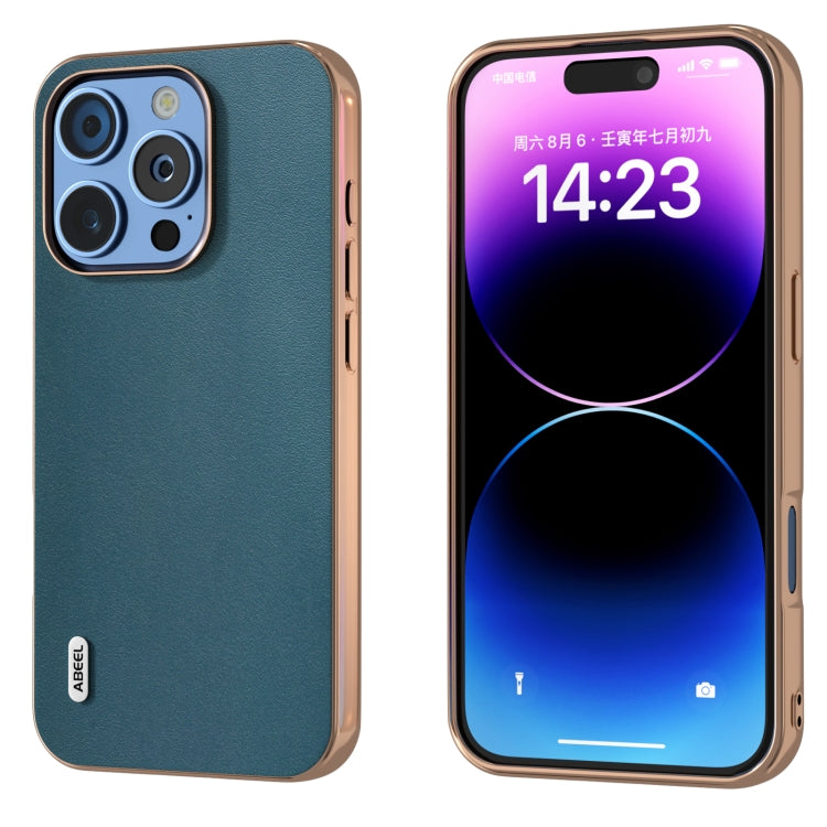 ABEEL Electroplating Frame Genuine Leather Xiaoya Series Phone Case, For iPhone 16 Plus, For iPhone 16, For iPhone 16 Pro Max, For iPhone 16 Pro